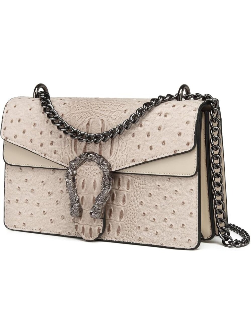 Women's Beige Snake Printed Shoulder Bags Rectangular Leather Chain Clutch
